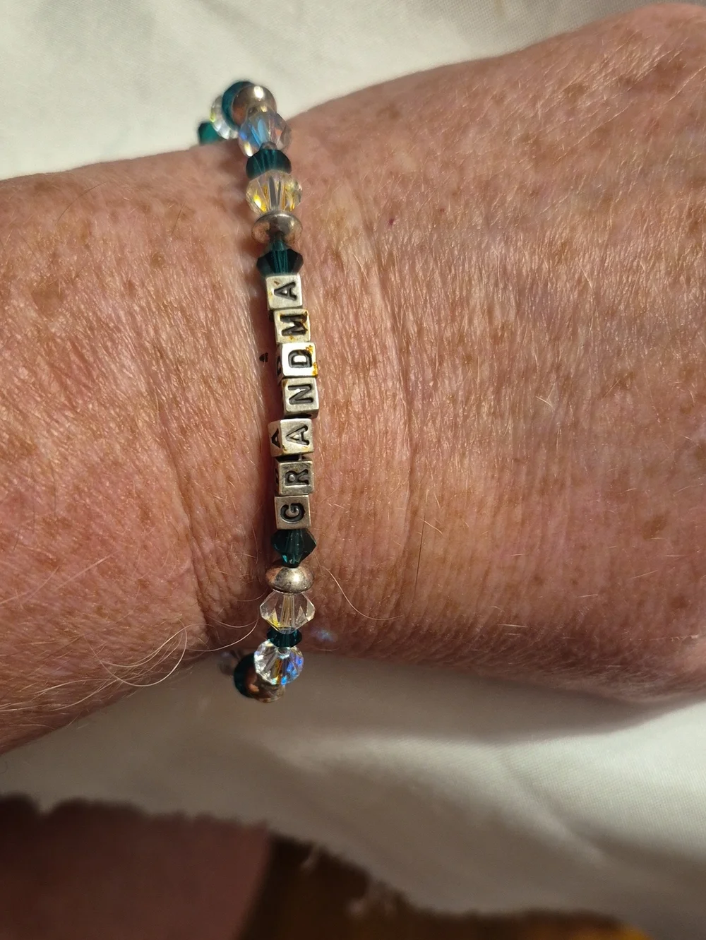 Grandma Beaded Bracelet in Sterling Silver Letters and Swarovski Crystal